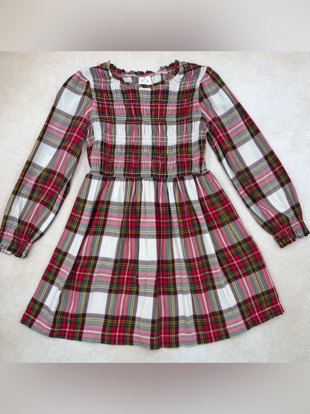 Hanna Andersson Red Plaid Long-Sleeve Smocked Dress 120